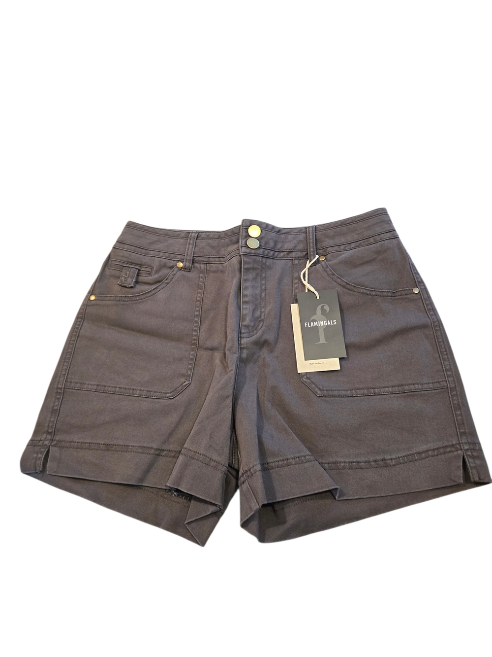 Flamingals Women's M Charcoal Gray High Rise Utility Shorts Stretch 4" Inseam